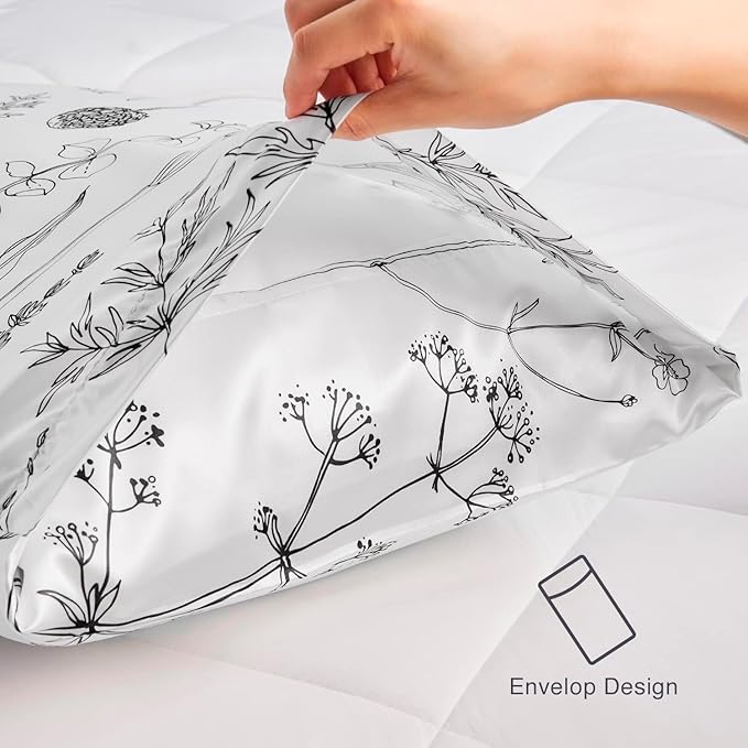 EXQ Home Satin Body Pillow Pillowcase Super Soft Silk Pillowcase, Body Pillow Cover with Envelope Closure Flowers with White Background (20"x54")