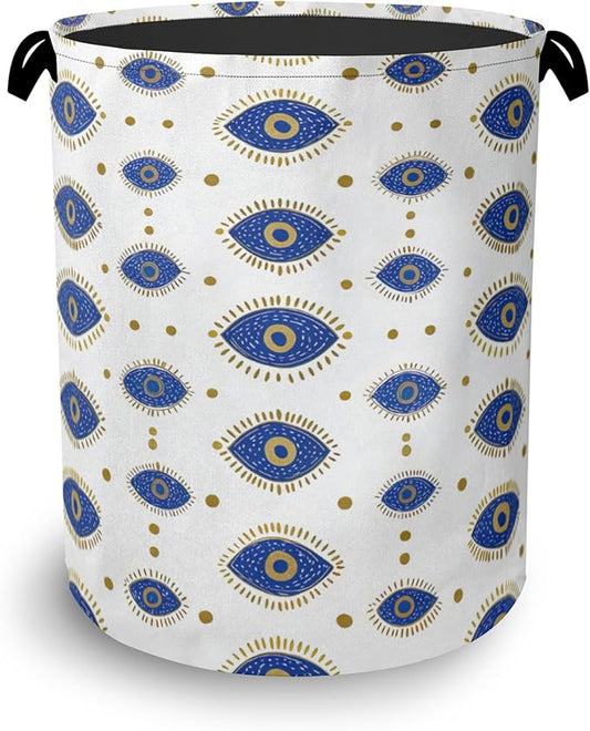 Evil Eyes Laundry Basket,Foldable Oxford Cloth Tote Bag Laundry Hamper Clothes Storage Bucket Organizer for Bedroom Laundry Storage Dormitories 16" x 20.8"