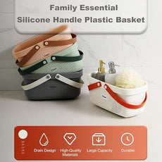 JiatuA Plastic Storage Basket with Handle Portable Shower Caddy Tote Organizer Basket Bin for Bathroom Kitchen Dorm Room Bedroom, Gray