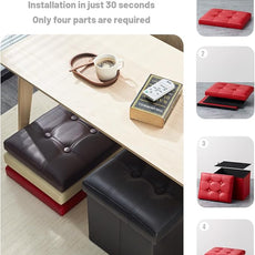AmasSmile Storage Ottoman Folding Foot Rest Stool, Leather Footstool Bench, Short Ottoman Stool, Storage Foot Rest Store, Books (Red, 17