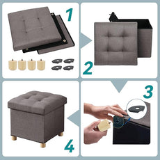BRIAN & DANY Ottoman with Storage, Small Storage Ottoman for Dorm, Linen Folding Ottoman Foot Stool with Legs for Living Room and Bedroom, 15