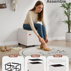 17.7 inches Chenille turfed Ottomans Cube with Storage, Metal-Framed Square Storage Ottoman Foot Rest Stool Holds 770 LB for Dorm Living Room Bedroom White UASND641W