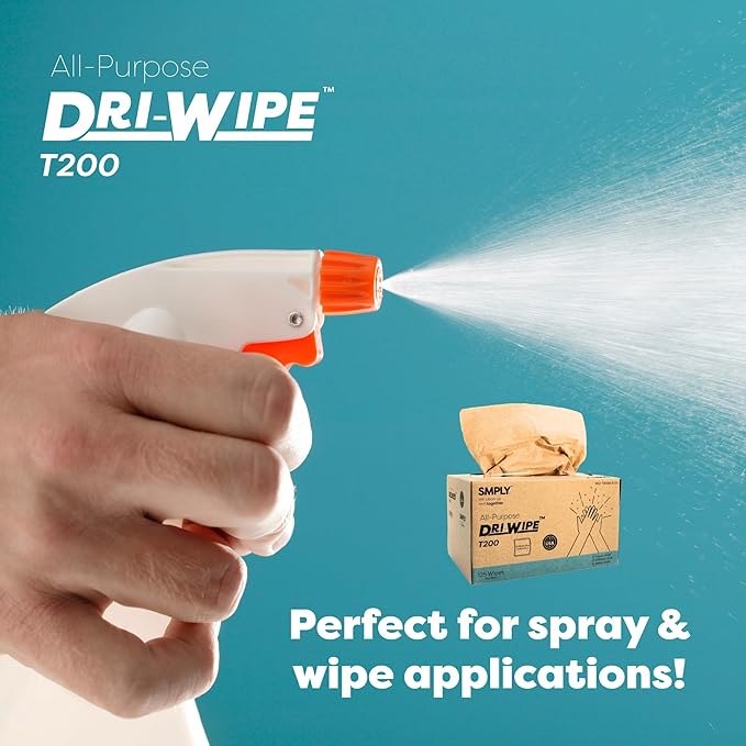 Dri-Wipe™ T200 by SMPLY Brands – Two-Ply Center-Pull Kraft Wipes, 18 Boxes of 125 (2,250 Total) – All-Purpose Disposable Wipes for Retail, Food Prep, Window Cleaning, and Light Spills