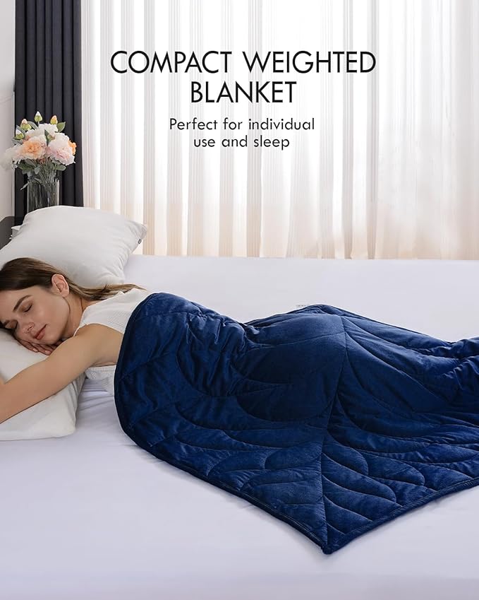 Kaisa Weighted Blanket for Adults(7 lbs, 41" x 53"), Soft Weighted Lap Blanket Machine Washable, Small Heavy Blankets with Glass Beads for Travel & Sleep,Navy Blue