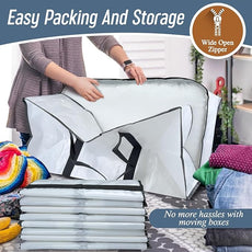 6 Pack Extra Heavy Duty Large Moving Bags with Strong Zipper & Comfortable Handles, Sturdy & Durable Clothes Storage Bags Totes Bins, Packing Moving Boxes for College Supplies, White