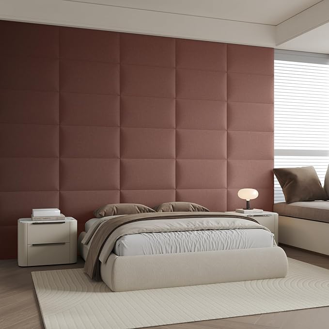 12-Piece Light Brown Linen Upholstered Headboard King Size, Wall Mounted Panel Set, Warm Fabric Headboard & Wall Decor for Bedroom