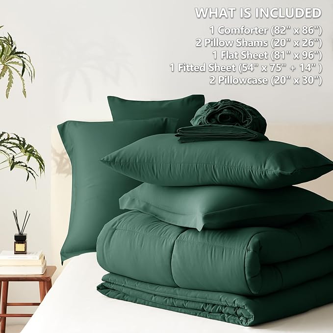 CozyLux Full Size Comforter Sets Emerald Green - 7 Pieces Bed in a Bag Full, Oeko-Tex Certified Bed Set, All Season Soft Bedding Set with Down Alternative Comforter, Sheets, Pillowcases & Pillow Shams
