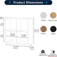 4 Cube Storage Organizer, 2x2 Cube Bookshelf, Cubby Storage Shelf, Wooden Organizer Shelf with Thickened Boards, for Closet Bedroom Home Office Living Room, 25.12