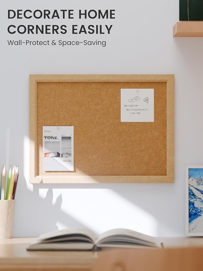 Felt Cork Board Alternative, Felt Bulletin Board 16" x 12" Mustard Yellow Frame with 8 Adhesive Tabs, Pin Board for Home Office, Classroom, Entryway, Kitchen Wall Decor—Sunset Yellow