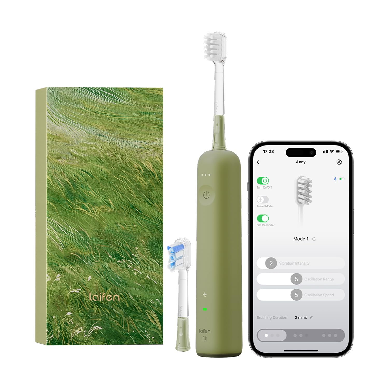 Laifen Wave Special Electric Toothbrush, New 2025 Version Oscillation & Vibration Sonic Electric Toothbrush for Adults with App, 2 Brush Heads, IP68 Waterproof Travel Powered Toothbrush (Matte Grey)