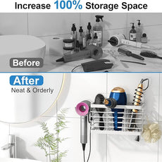 Hair Tool Organizer, 3-in-1 Universal Hair Dryer Holder, Adjustable Height Metal Blow Dryer Holder Wall Mounted/Over Cabinet Door/Free-Standing, Bathroom Organizer and Storage(White)