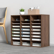 VEVOR 24-Compartment Office Mailbox, Adjustable Shelves, Wood Literature Sorter 29x12x24.4 inches – Ideal for Office, Home, Classroom, Mailrooms Organization – EPA Certified (Brown)