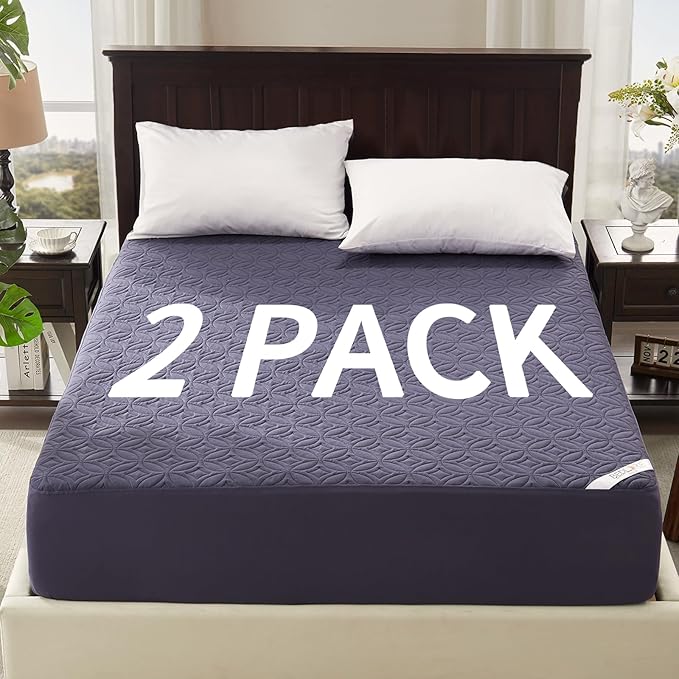 BEDLORE 2 Pack Waterproof Mattress Protector, King Size Mattress Pad with Deep Pocket 6"-18" Depth, Soft Breathable Bed Mattress Cover for Bedroom, College Dorm (Navy Blue)