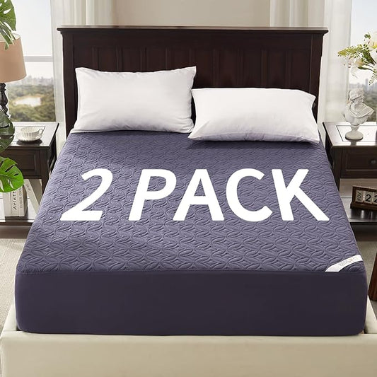 BEDLORE 2 Pack Waterproof Mattress Protector, King Size Mattress Pad with Deep Pocket 6"-18" Depth, Soft Breathable Bed Mattress Cover for Bedroom, College Dorm (Navy Blue)