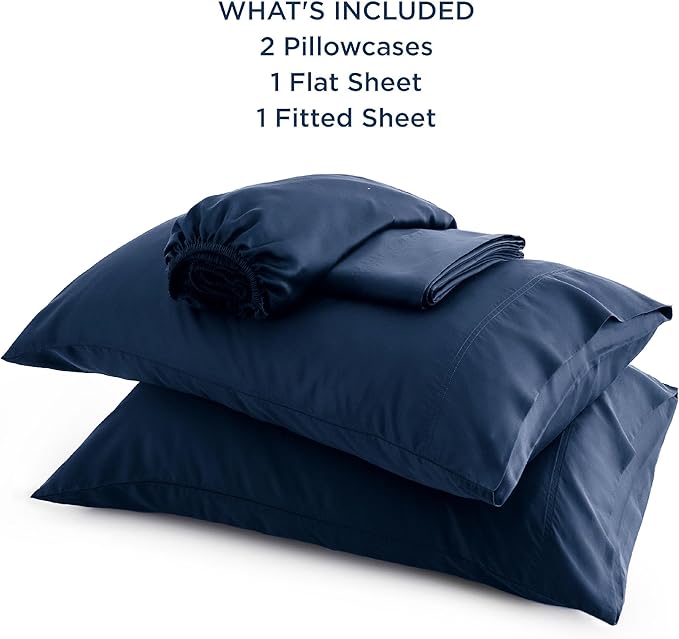 Bedsure King Size Sheets Set, Cooling Sheets for Hot Sleepers, Rayon Derived from Bamboo, Breathable & Soft, Deep Pocket Up to 16 Inches, Hotel Luxury Silky Bedding, Navy