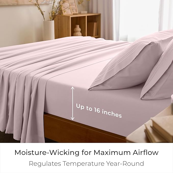 Mellanni Split King Sheet Set - 7-Piece Iconic Collection Bedding, (Including 4 Pillowcases), 16-Inch Deep Pocket, Easy Care, Extra Soft, Cooling Sheets, Brushed Microfiber - Blush Pink