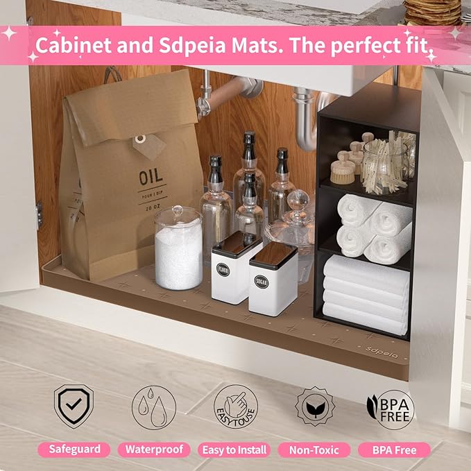 Sdpeia Under Sink Mat 31"×22" Waterproof Silicone Cabinet Liner & Sink Protector for Kitchen & Bathroom, Multi-Purpose Organizers Tray for Pets, Laundry, Cat Litter Mat