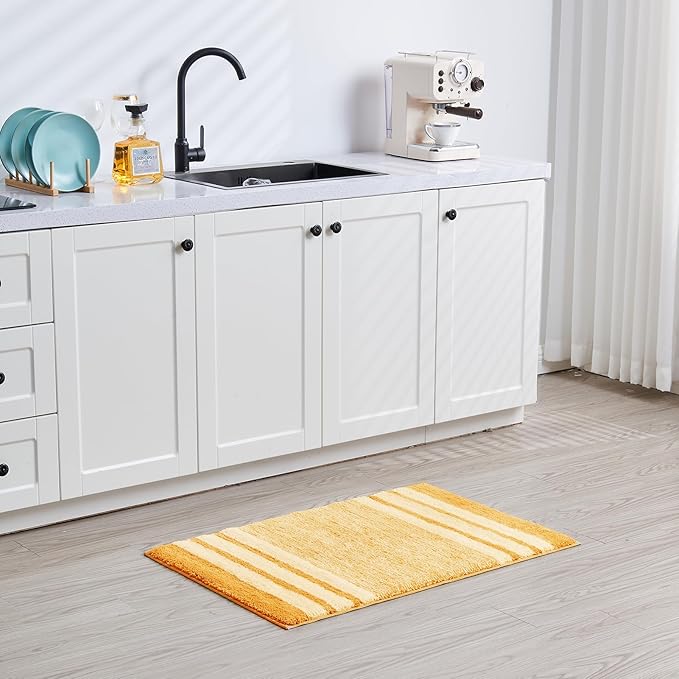 CozeCube Bath mats for Bathroom Non Slip, Fluffy Absorbent Microfiber Bath mat Washable, Aesthetic Bathroom Rugs, Large Harvest Gold Striped Bath mat, Harvest Gold, 36" x 24"