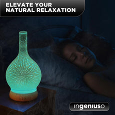 Aromatherapy Essential Oil Diffuser for Therapeutic Oils | 3D Glass Vase Cover with Colorful LED Light Display | Cool Mist Aroma Therapy Diffusers | Versatile Nightlight, Humidifier with Auto Shut-off