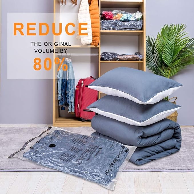 10 Small Vacuum Storage Bags, Space Saver Sealer Compression Bags for Blankets, Comforters, Pillows, Clothes Storage