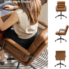 HULALA HOME Modern Faux Leather Home Office Chair with Tilt Lock & Metal Base, Desk Chair with Wheels & Padded Cushion, 360° Swivel Wide Seat Computer Task Chair, Camel