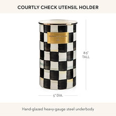 MACKENZIE-CHILDS Enamel Utensil Holder, Kitchen Utensil Holder for Countertop, Storage Caddy, Black-and-White Courtly Check