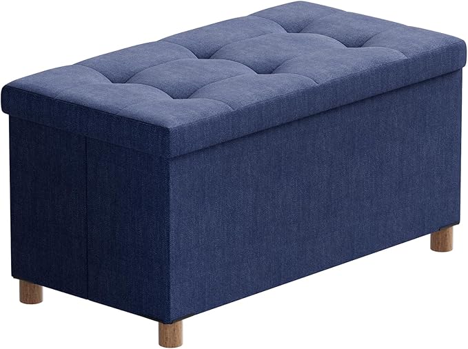 BRIAN & DANY 30 Inches Folding Storage Ottoman Bench, Ottoman with Storage Bench for Bedroom, Living Room, Entryway, Foot Rest with Legs, Blue
