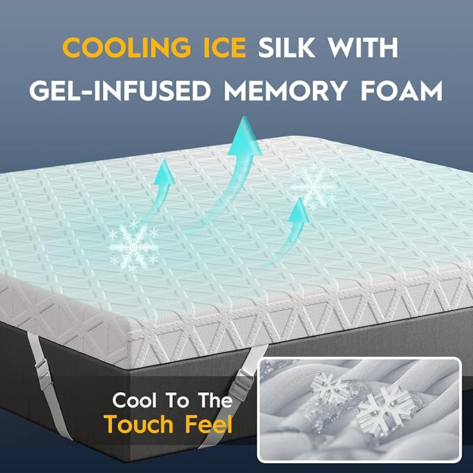 ELEMUSE 3 Inch Gel Memory Foam Mattress Topper Twin XL- Cooling Ice Silk Removable & Washable Cover, Mattress Topepr for Back Pain Relief, Adjustable Strap & Non-Slip, CertiPUR-US Certified