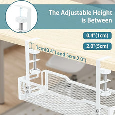 2Pack Under Desk Cable Management Tray, No Drill Mesh Desk Cable Tray, Wire Management Tray Cable Management Rack, Wire Organizer and Cable Management Box (White)
