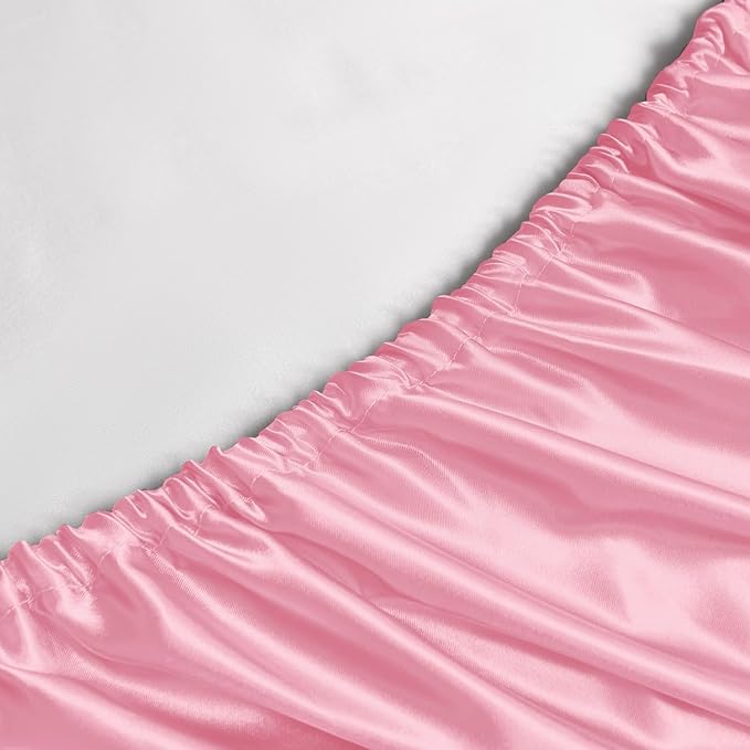 Satin Sheets Twin XL Size - 3 Pieces Luxury Silky Soft Bed Sheets, Wrinkle-Free Light Pink Satin Silk Sheet Set with 1 Deep Pocket Fitted Sheet, 1 Flat Sheet, 1 Pillow Case