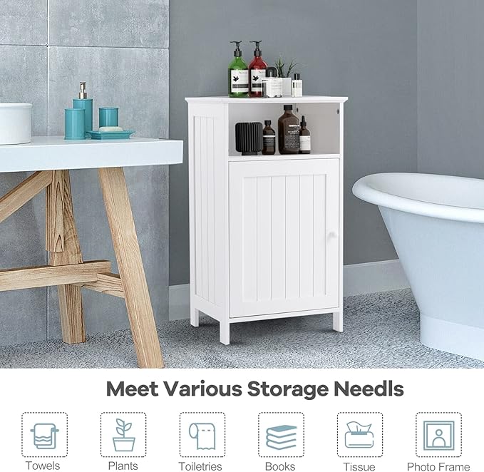 Safeplus Small Floor Storage Cabinet/Organizer with Drawer and Door, For Bathroom & Toilet, White
