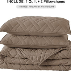 HORIMOTE HOME Quilt Set Queen Size Pine Bark, Classic Geometric Diamond Stitched Pattern, Ultra Soft Microfiber Lightweight Bedding Bedspread Coverlet for All Season with 1 Quilt 2 Pillow Shams