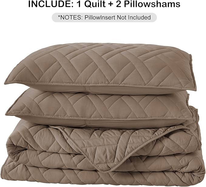 HORIMOTE HOME Quilt Set King Size Pine Bark, Classic Geometric Diamond Stitched Pattern, Ultra Soft Microfiber Lightweight Bedding Bedspread Coverlet for All Season with 1 Quilt 2 Pillow Shams