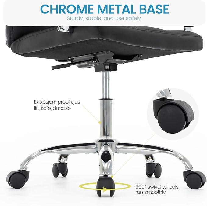 High Back Desk Chair, Modern PU Leather Home Office Task Chair with Arms, Adjustable Swivel Computer Executive Chair with Wheels (Black)