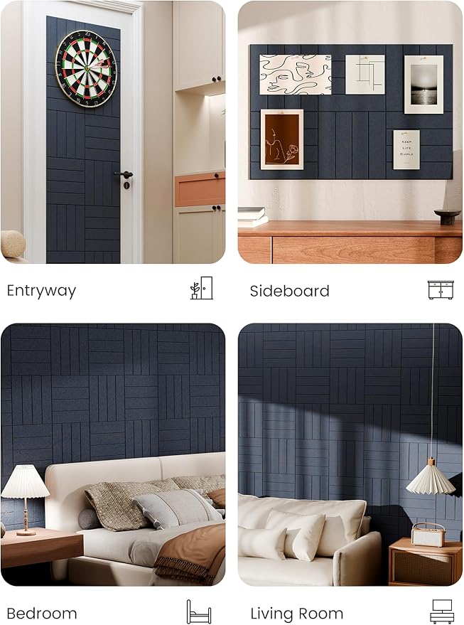 Bumusty Large Cork Board Alternative-36 x24 Felt Bulletin Board Tiles, with 30 Pushpins, 40 Adhesive Tabs, 6-Pack Slat Wall Paneling, Cork Boards for Office Push Pin Felt Board-Deep Charcoal Blue