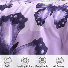 ARTALL Bed in A Bag Full/Queen Size 7 Pieces, Purple Big Butterfly Bedding Comforter Set All Season Bed Set with Comforter, Pillow Shams, Flat Sheet, Fitted Sheet, Pillowcases