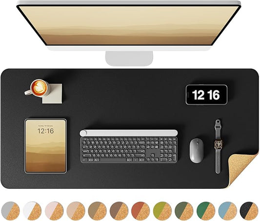 YSAGi Double-Sided Desk Pad, 31.5"x15.7"Leather Desk Mat, Eco Cork Desk Pad Protector,Large Mouse Pad,Waterproof Desk Blotter for Office/Home(Black)