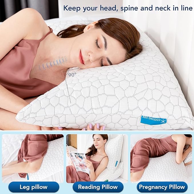 Side Sleeper Pillow for Adults, King Size Cooling Pillow for Neck and Shoulder Pain Relief, Adjustable Firm Soft Shredded Memory Foam Pillows for Side Back Stomach Sleepers, Bed Pillows for Sleeping