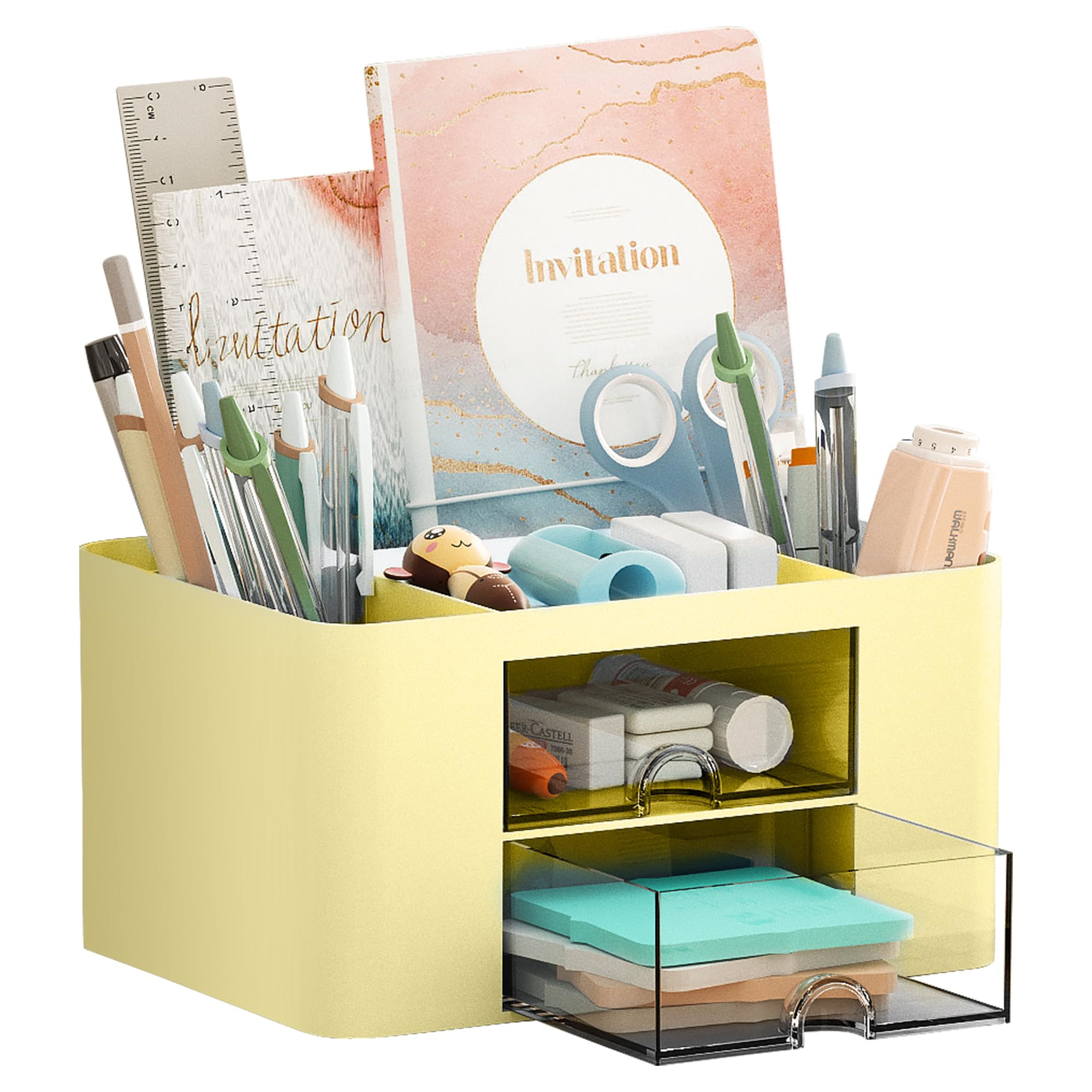 Marbrasse Pen Organizer with 2 Drawer, Multi-Functional Pencil Holder for Desk, Desk Organizers and Accessories with 5 Compartments + Drawer for Office Art Supplies (Blue) Dormly