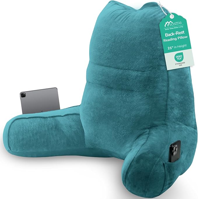 Sasttie Reading Pillow, Pillows for Reading or Relaxing – Ergonomic Support for Head, Neck, Back, and Lumbar, 21-Inch, Teal