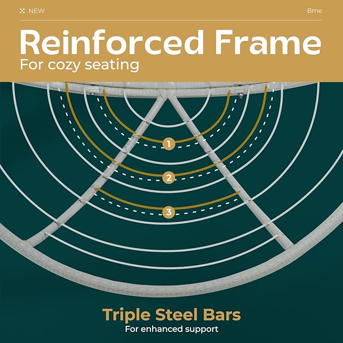 Bme 40" Ergonomic Wicker Papasan Chair with Soft Thick Density Fabric Cushion, High Capacity Steel Frame, 360 Degree Swivel for Living, Bedroom, Reading Room, Lounge