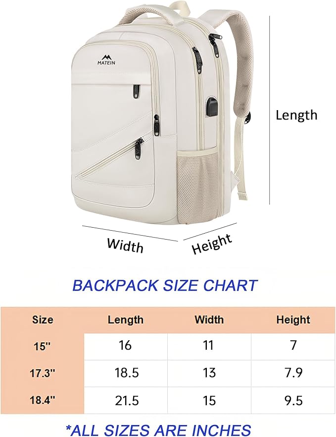 MATEIN Extra Large Backpack for Women, 18 Inch TSA College Backpack with Multiple Compartments & USB Charging Port, 50 L Fashion Work Computer Carryon for Business, Cream Beige