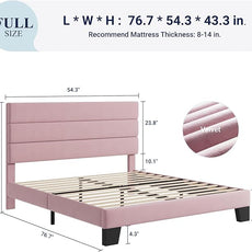 Allewie Full Size Platform Bed Frame with Velvet Upholstered Headboard and Wooden Slats Support, Fully Upholstered Mattress Foundation/No Box Spring Needed/Easy Assembly, Pink