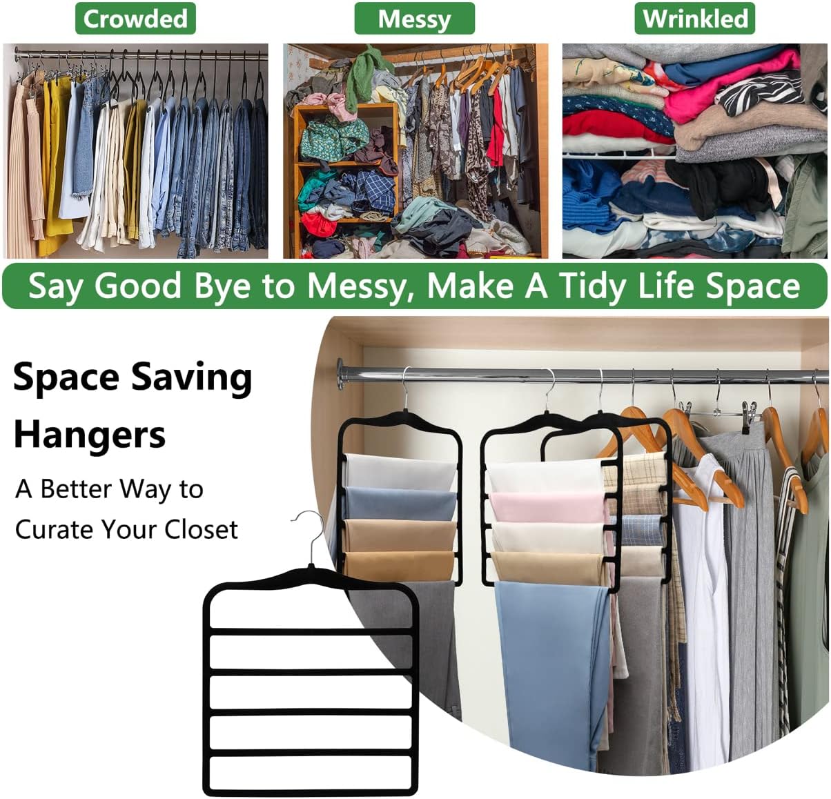 Closet Organizers and Storage,3 Pack Organization and Storage Pants-Hangers-Space-Saving,Velvet Hanger for Dorm Room for College Students Girls Boys Guys Hanging Jean Scarf Dormly
