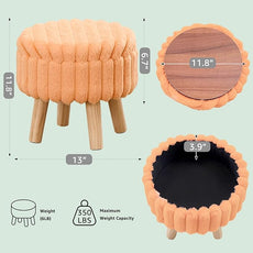 Wimarsbon Storage Ottoman,Soft Faux Fur Footstool with Padded Seat, Small Reading Vanity Chair, Footrest with Wood Tray for Couch, Mini Coffee Table or Display Stand (Orange, Round Storage)
