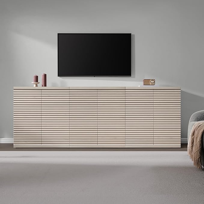 SICOTAS Buffet Cabinet with Storage Accent Sideboard Modern Credenza with Doors & Shelves Fluted Media Console Mid Century Coffee Bar Table for Living Room Kitchen Dining Room Hallway (1PCS)