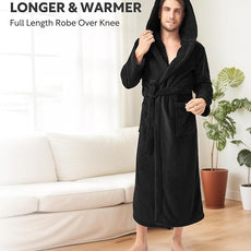 DAVID ARCHY Men's Hooded Robe Soft Coral Fleece Microfiber Bathrobe