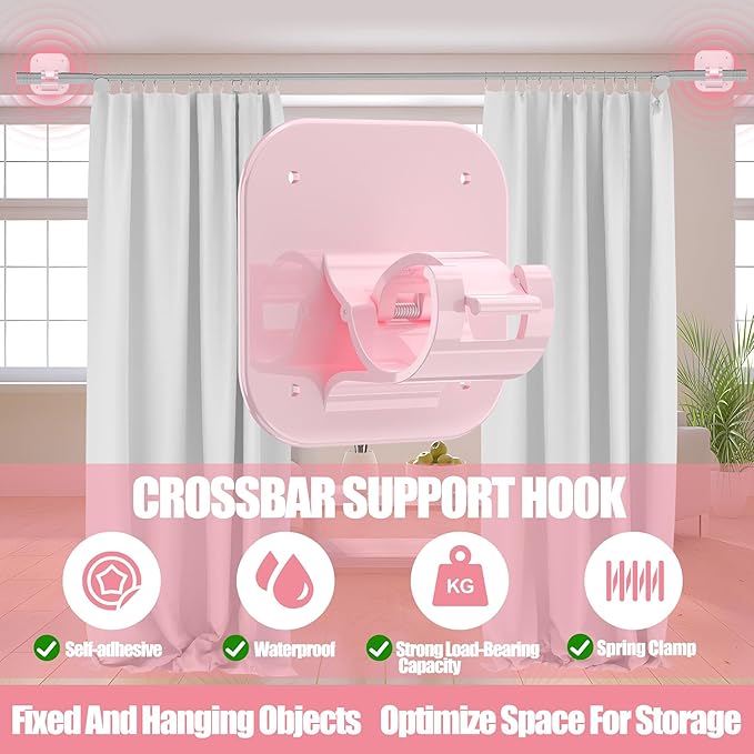 Adhesive Curtain Rods No Drilling Holder,No Drill Curtain Rod Brackets,Renter Friendly Curtain Hooks for Hanging Drapes,Over Blinds for Dorm Apartment Kitchen Bedroom Home