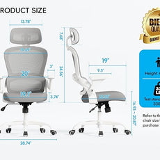 TRALT Office Chair - Ergonomic Office Chair with Back Support, Computer Chair - Home Office Desk Chairs, 330lbs Wide Seat Big and Tall Office Chairs with Headrest, Comfy Desk Chairs (Grey)