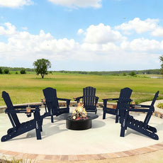 Adirondack Chair, Folding All-Weather Outdoor HDPE Patio Chair with Cup Holder, Navy Blue